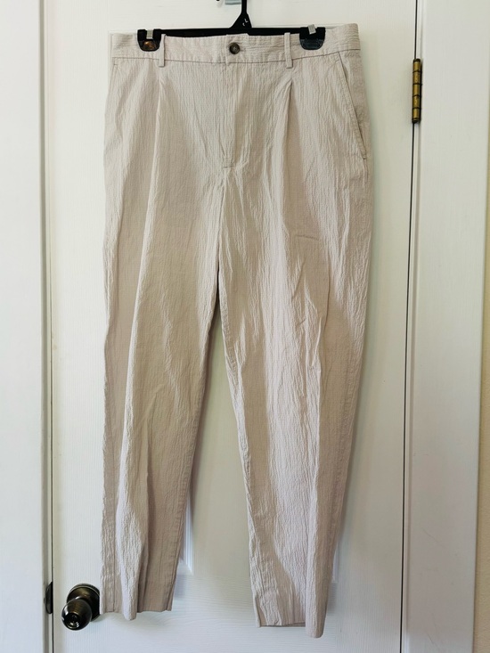 Zara Pants - Zara Textured Beige Tapered Ankle Pants Size 30 Seersucker Cotton Blend Casual